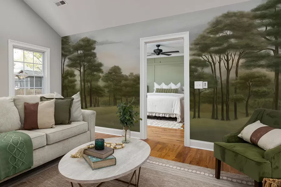 Fotobehang Rustig boslandschap in zachte tinten w02193