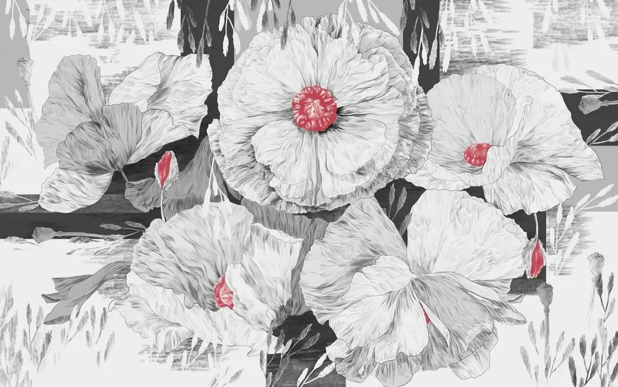 Papier peint photo Des fleurs monochromes d'une douce élégance w02477