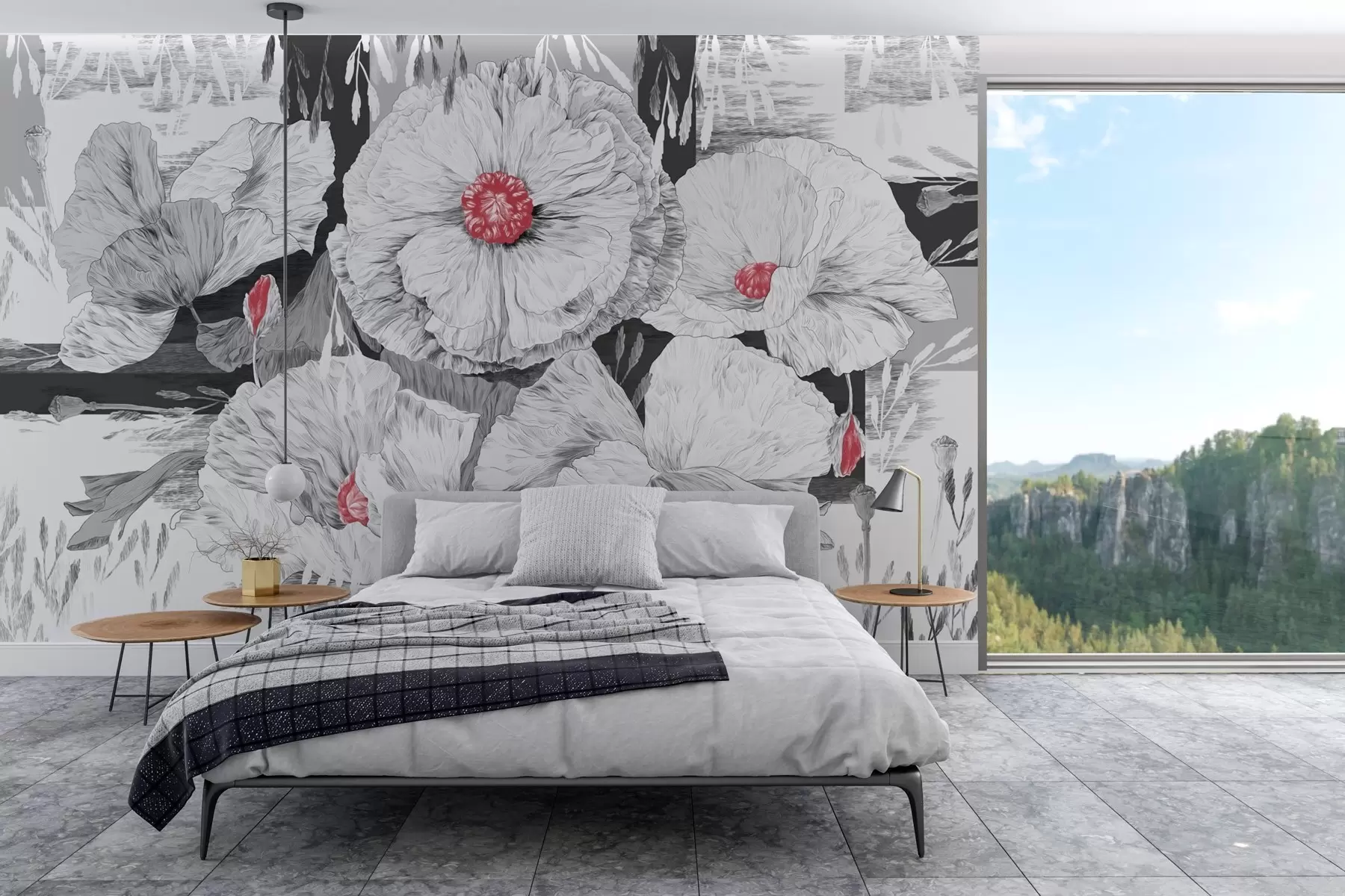 Fotobehang Monochrome bloemen in zachte elegantie w02477