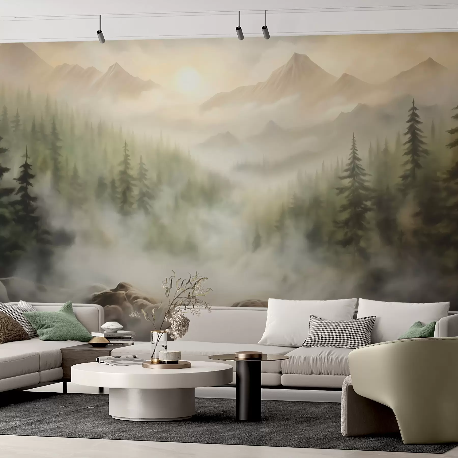  Peintures Forêt dans le brouillard avec les montagnes en arrière-plan w04730