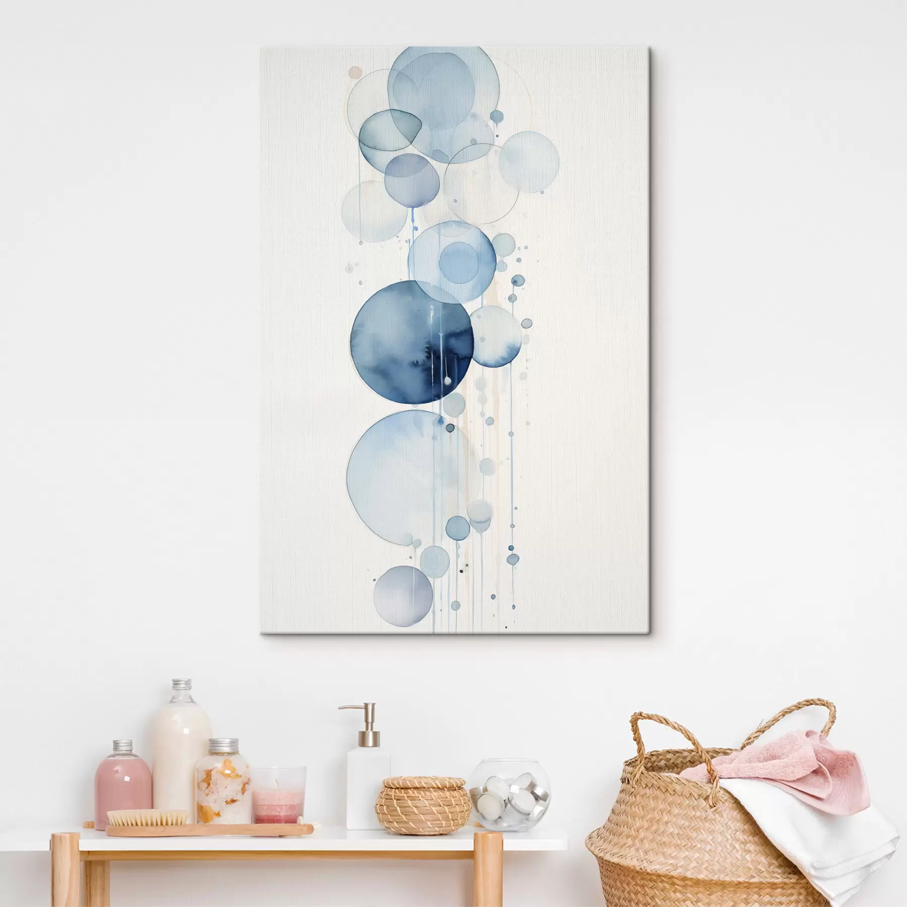  Peintures Textures abstraites bleues et blanches de différentes tailles, sur fond blanc s47021