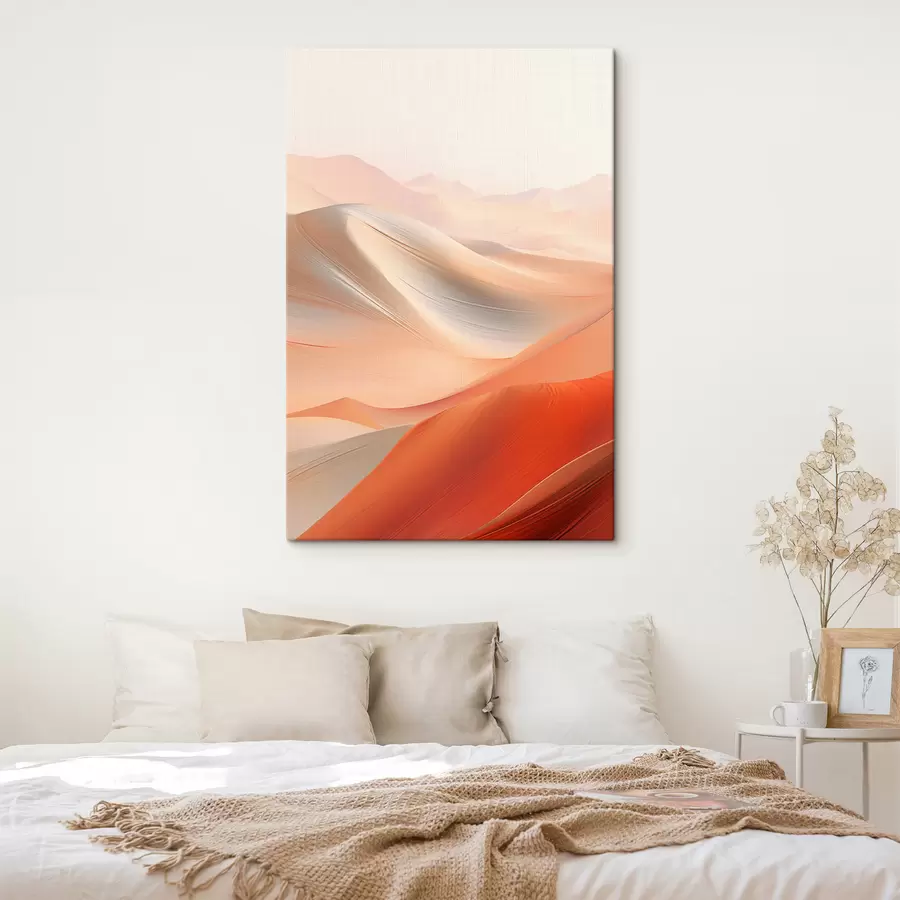  Peintures Paysage désertique abstrait avec des dunes de sable ondulantes dans des tons chauds orange et blanc s47030