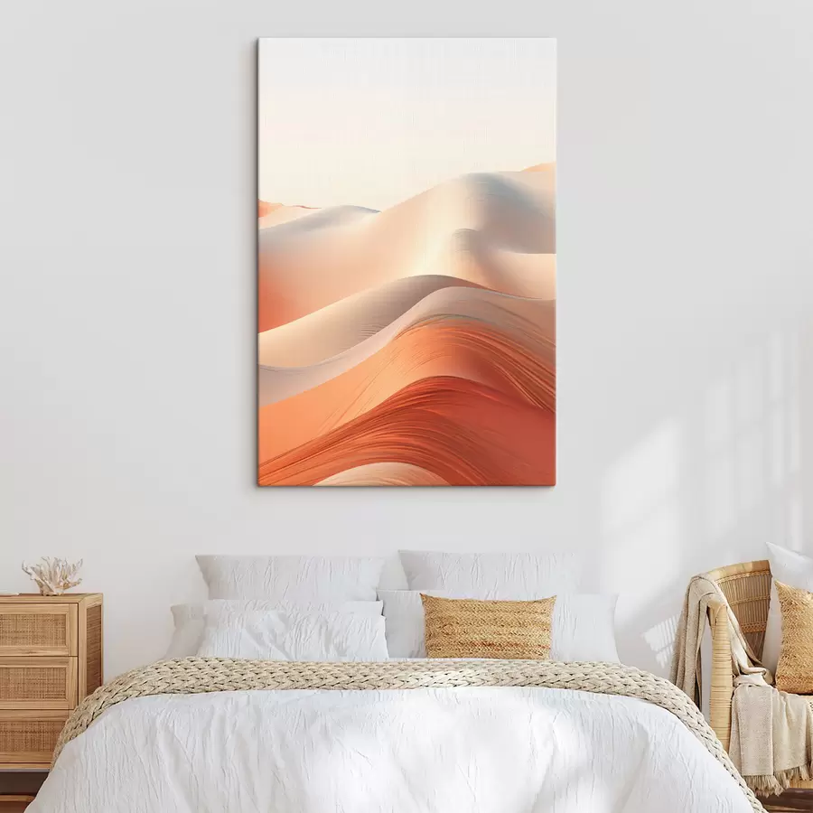  Peintures Paysage désertique abstrait avec des dunes de sable ondulantes dans des tons chauds orange et blanc s47031