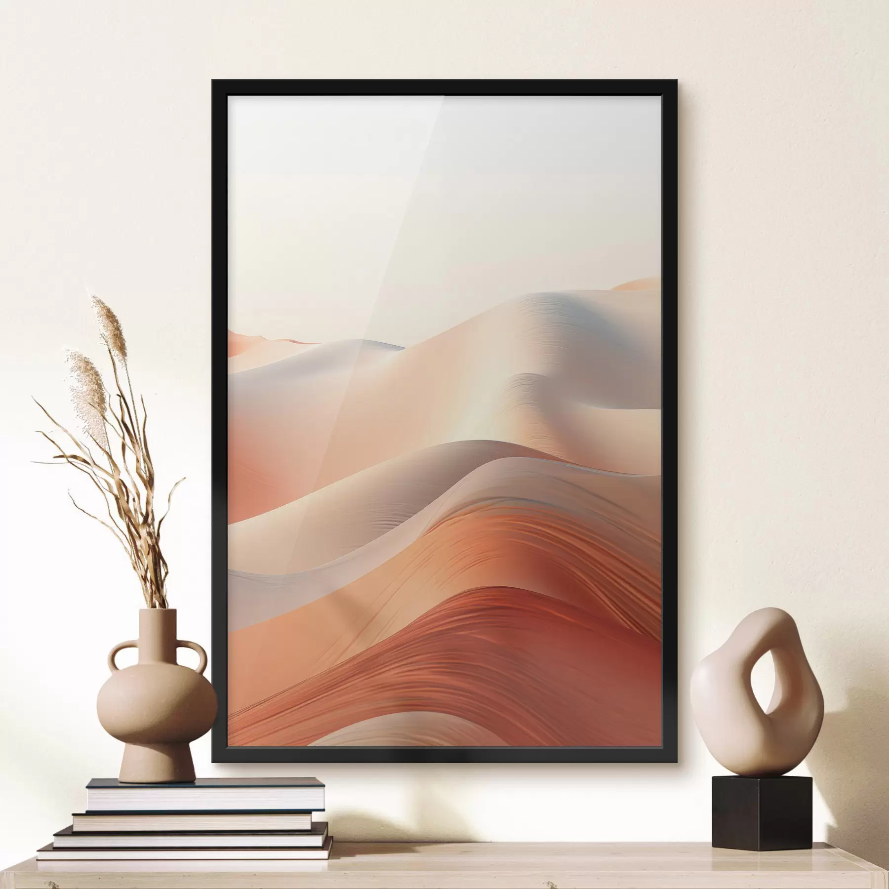 Papier peint photo Paysage désertique abstrait avec des dunes de sable ondulantes dans des tons chauds orange et blanc f47031