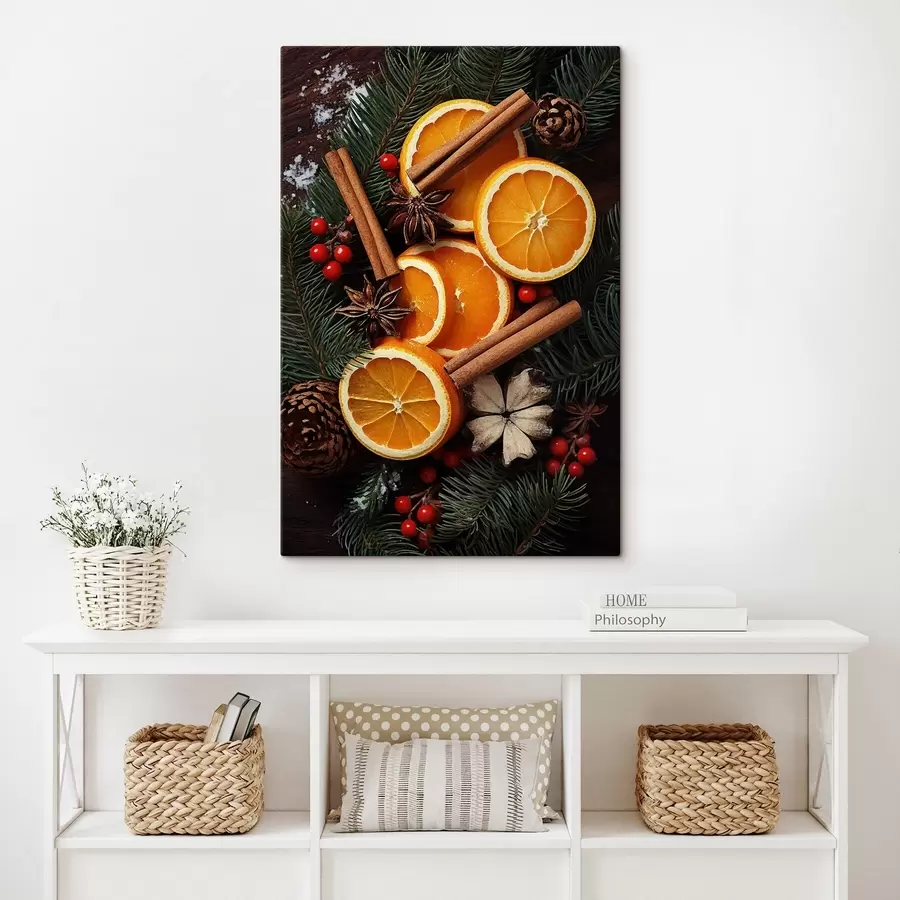Papier peint photo Dessin de fruits, orange et cannelle s46986