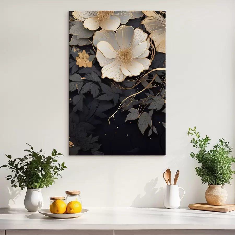  Peintures Fleurs abstraites sur fond sombre s46886