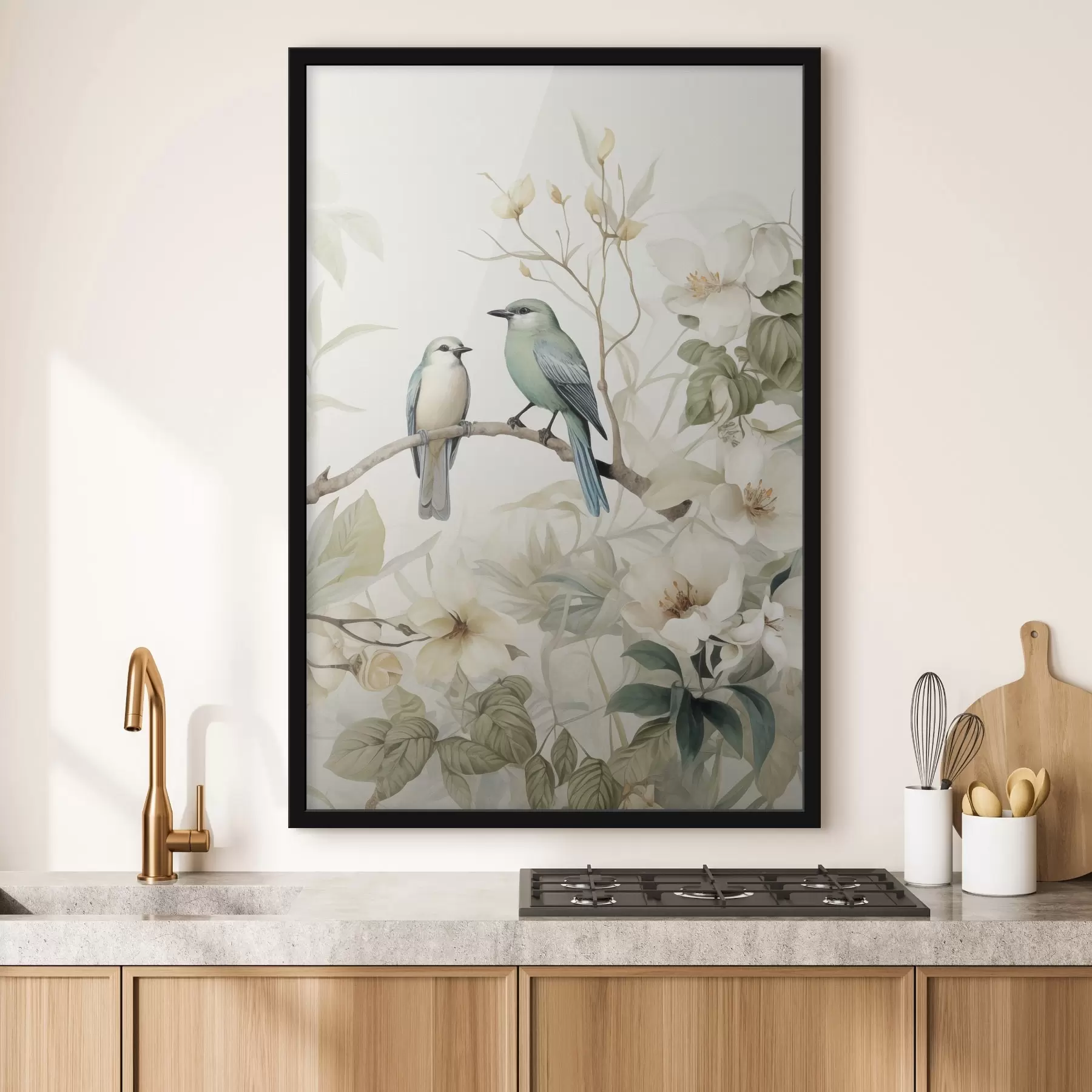 Fotobehang Twee vogels op jasmijntakken f46896