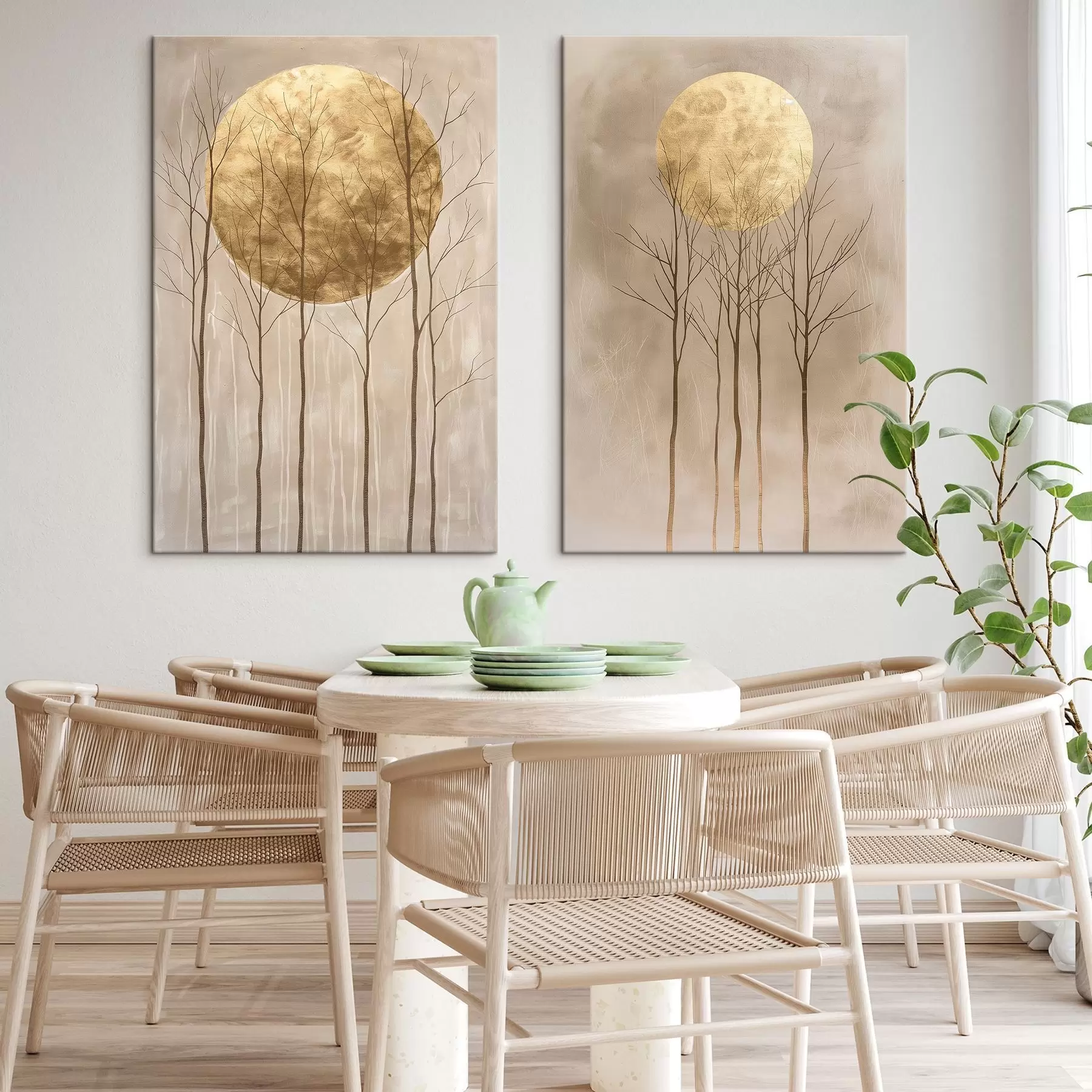  Schilderijen Delicate bomen en cirkel m01137