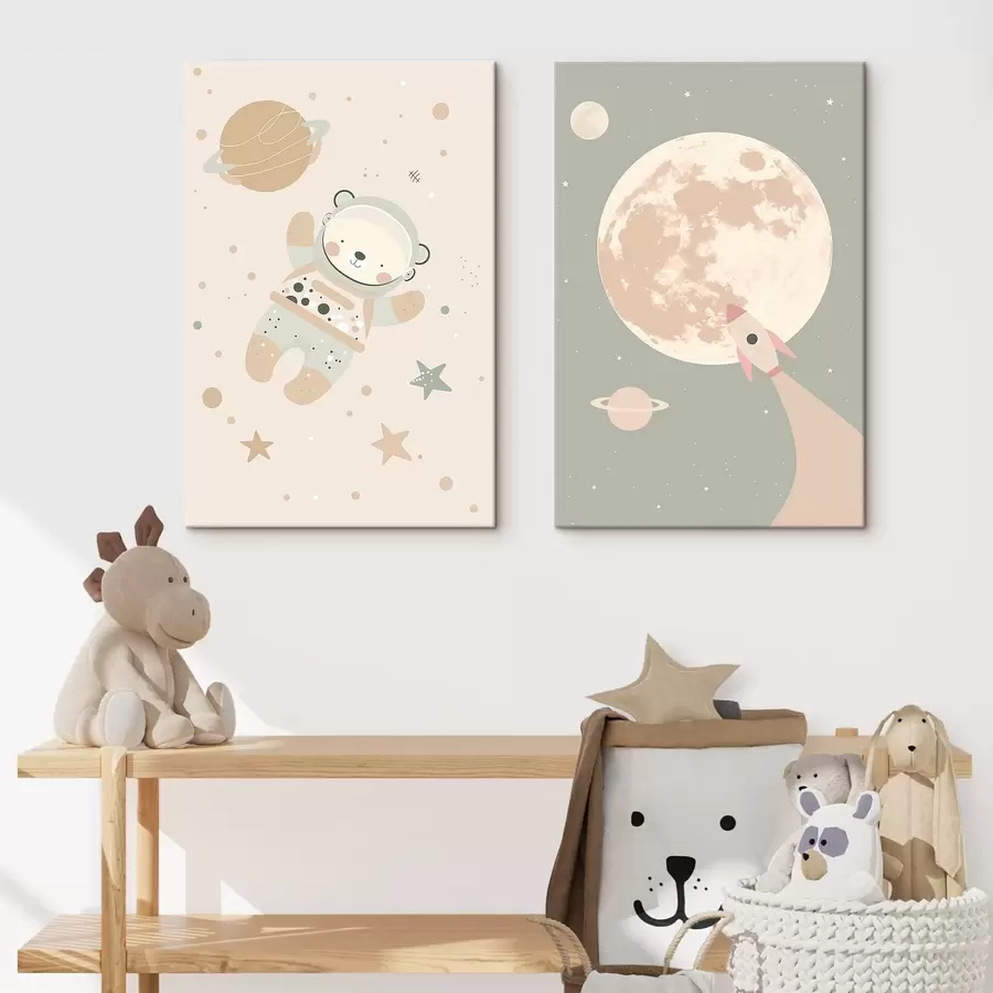  Peintures L'ours cosmonaute et la lune m01138