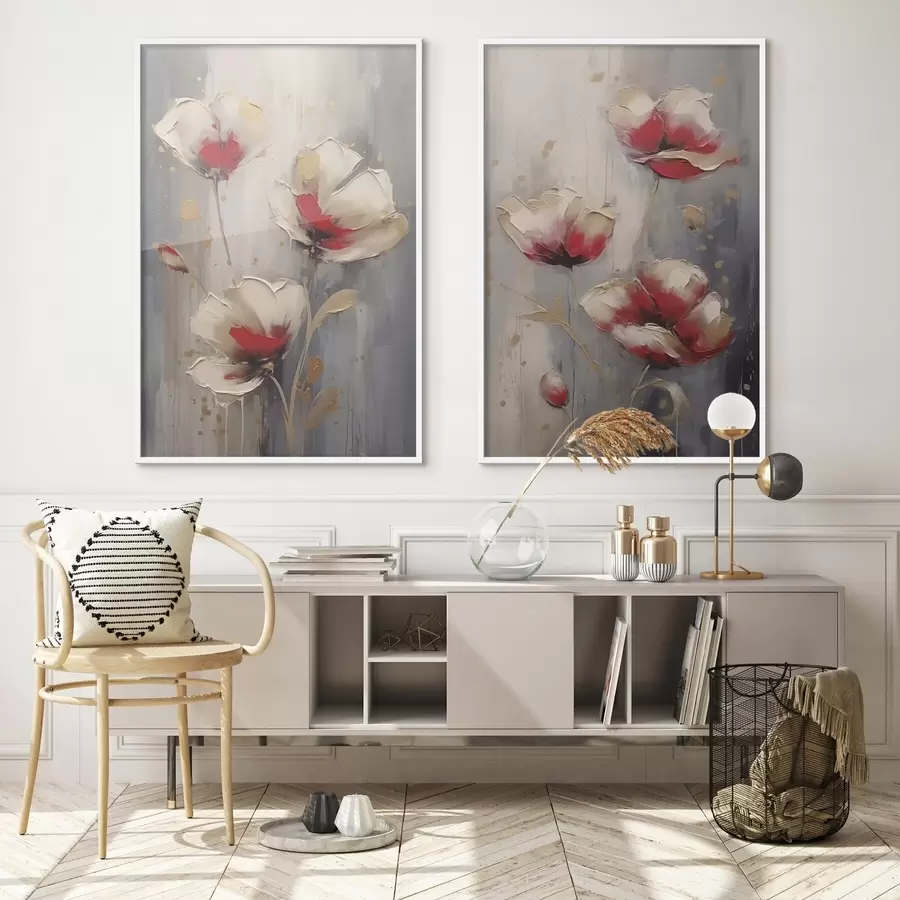Papier peint photo Fleurs blanches et rouges d00399