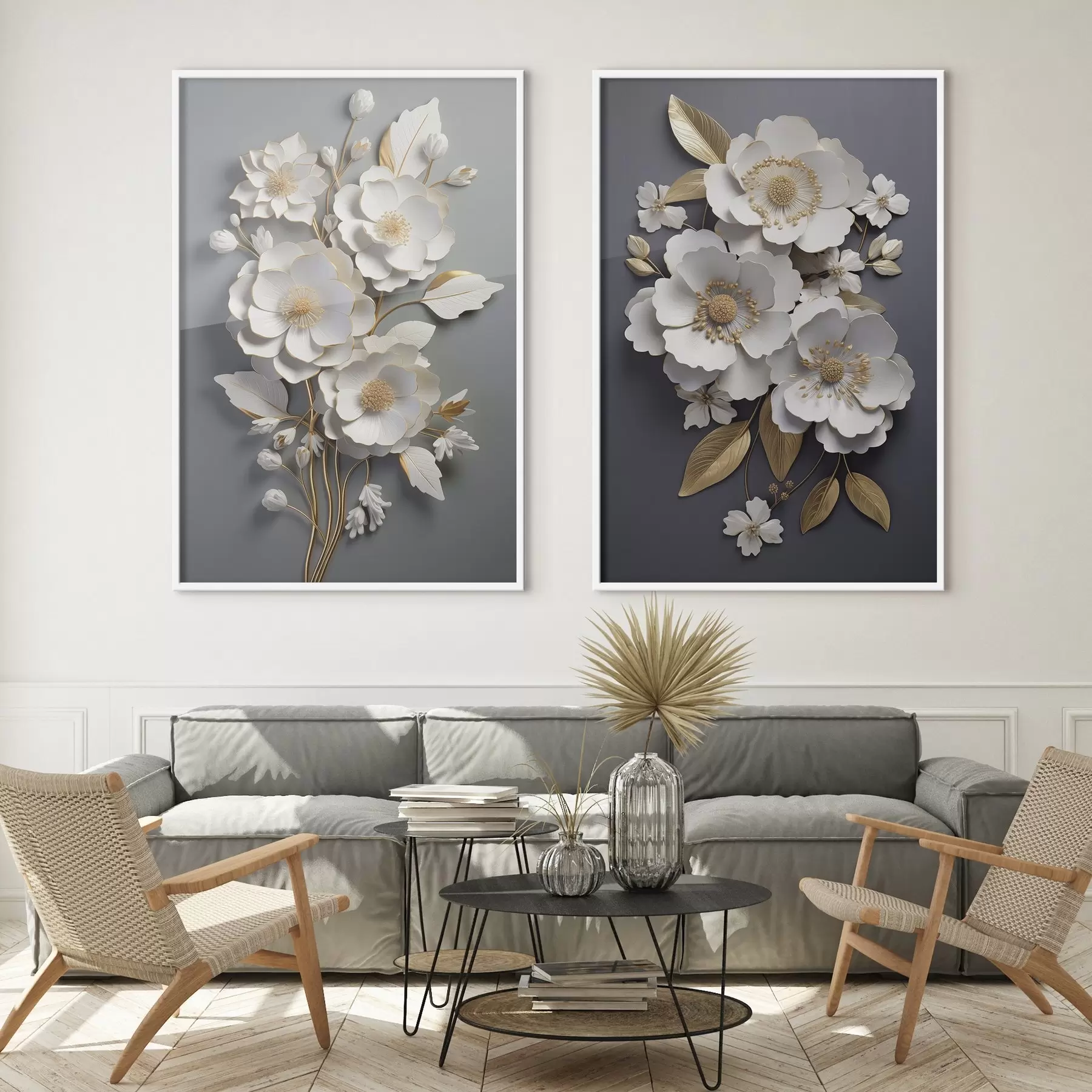 Fotobehang Een compositie van bloesemtakken op een donkere achtergrond d00423