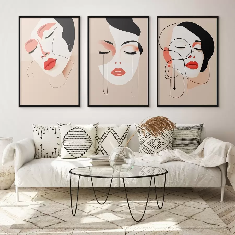 Fotobehang Harmonie, drie gezichten, heldere kleuren d00454