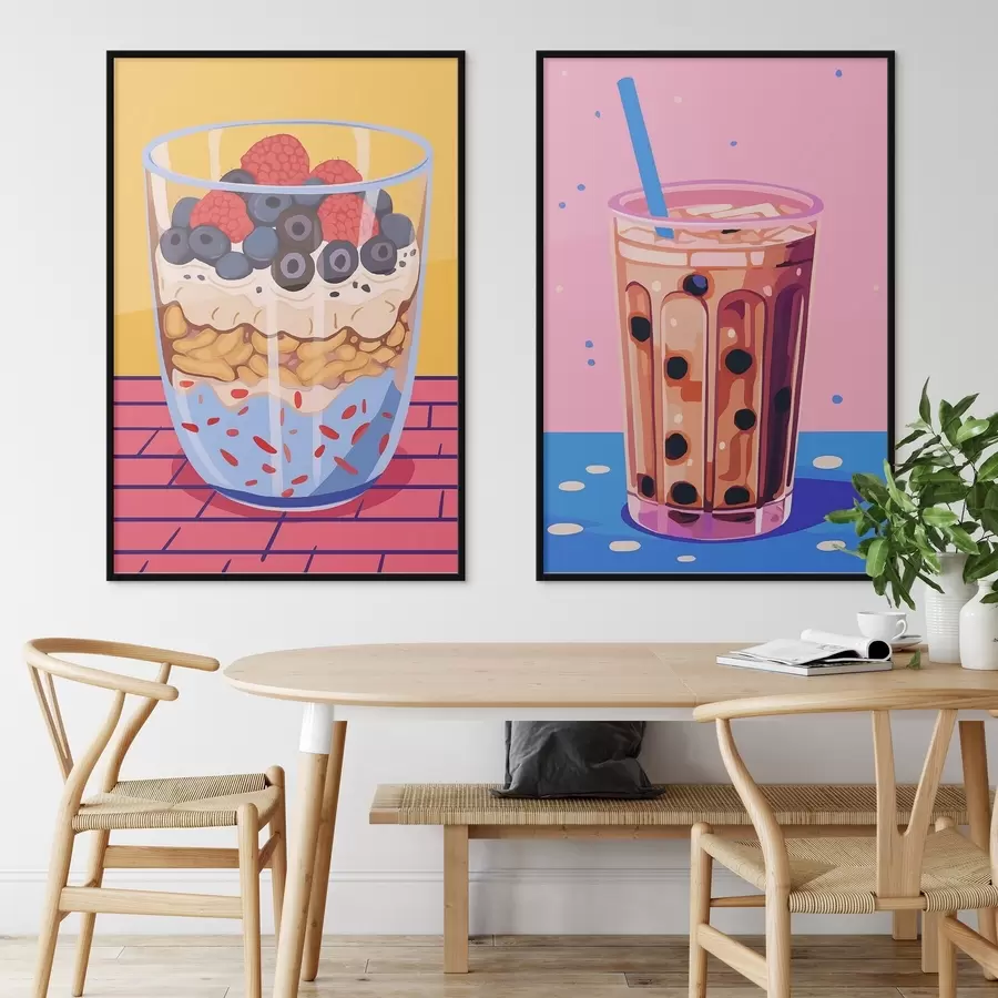 Papier peint photo Bubble tea et granola avec fruits d00545