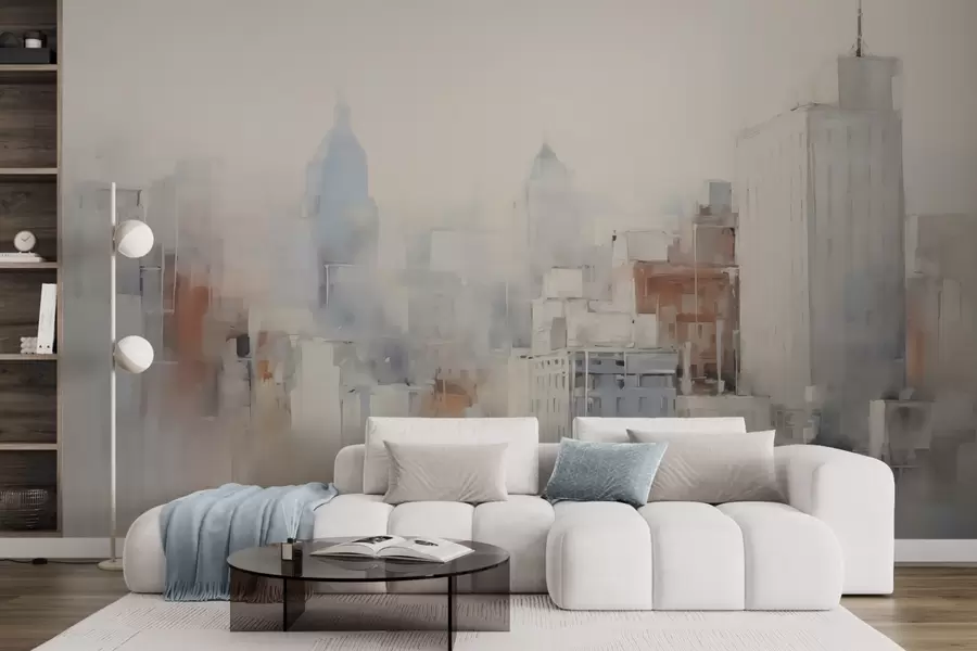 Fotobehang Abstracte imitatie van schilderkunst in de stad w04897