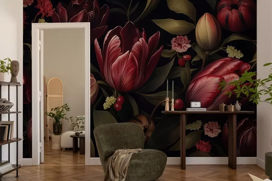 Fotobehang Donkere tulpentuin w05038