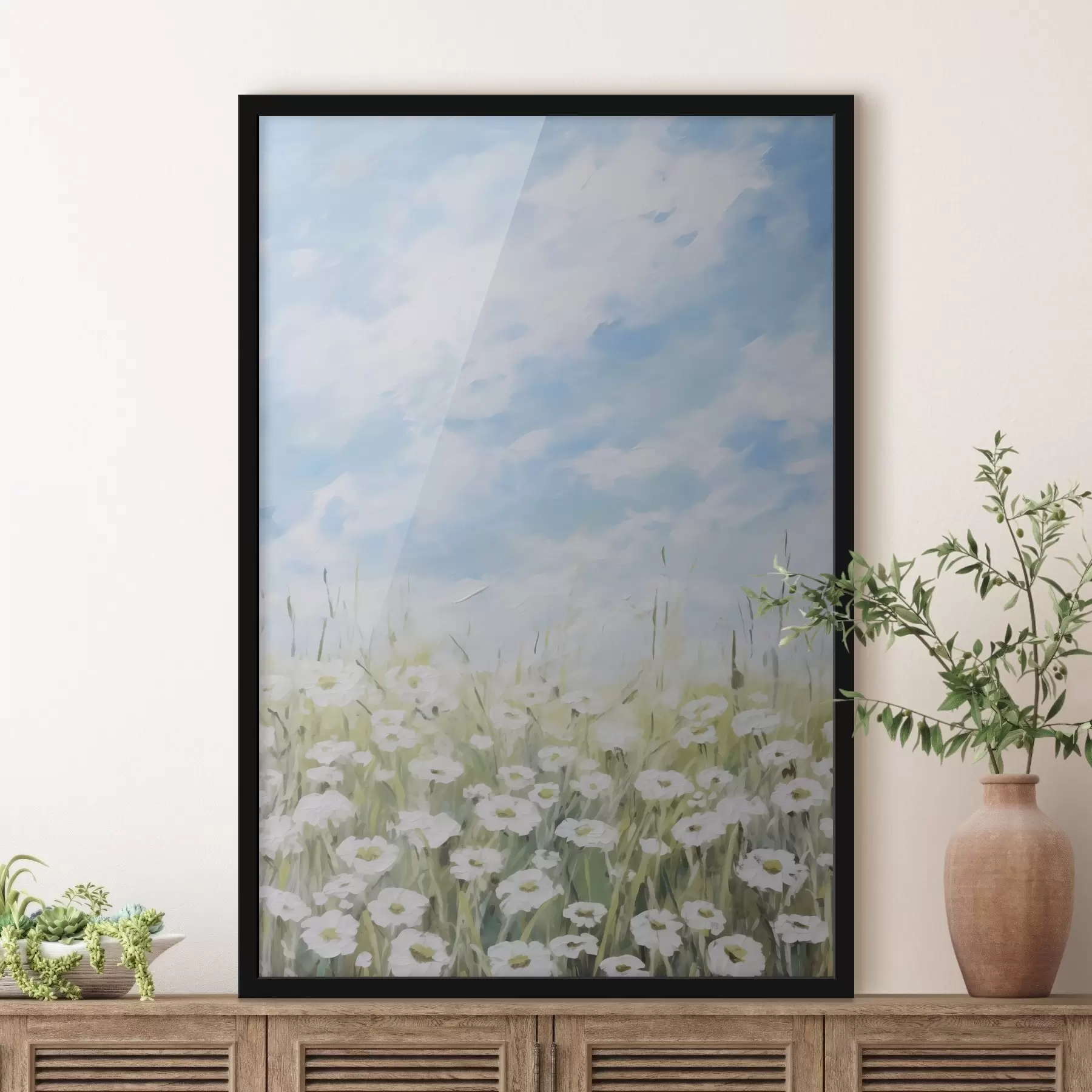 Papier peint photo Peinture imitation champ de marguerites f47246