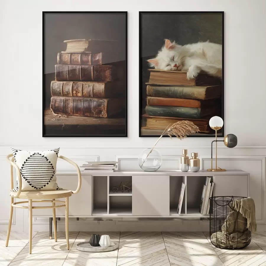 Papier peint photo Chat sur des livres d00919