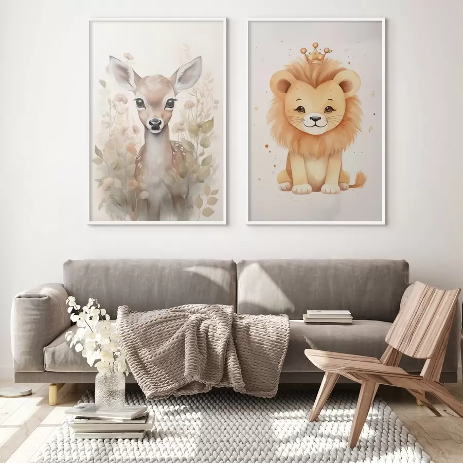 Papier peint photo Cerf et lion d00922