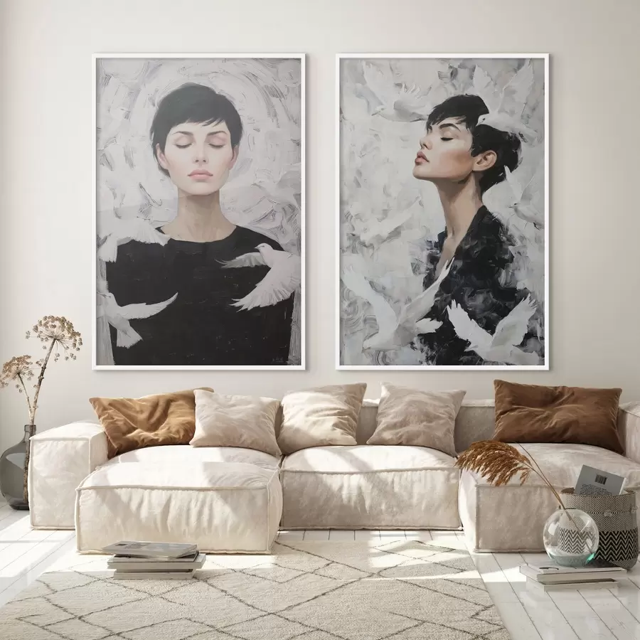 Papier peint photo Femme aux colombes d00923