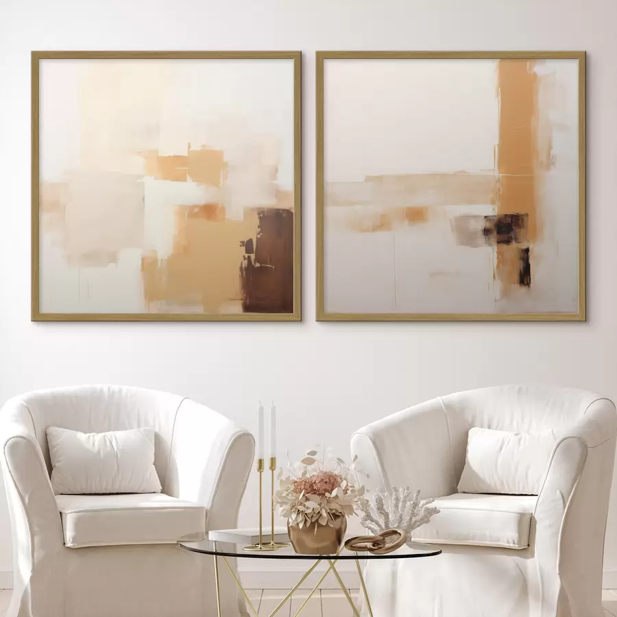 Fotobehang Abstracte tweedelige compositie in beige en bruin d00891