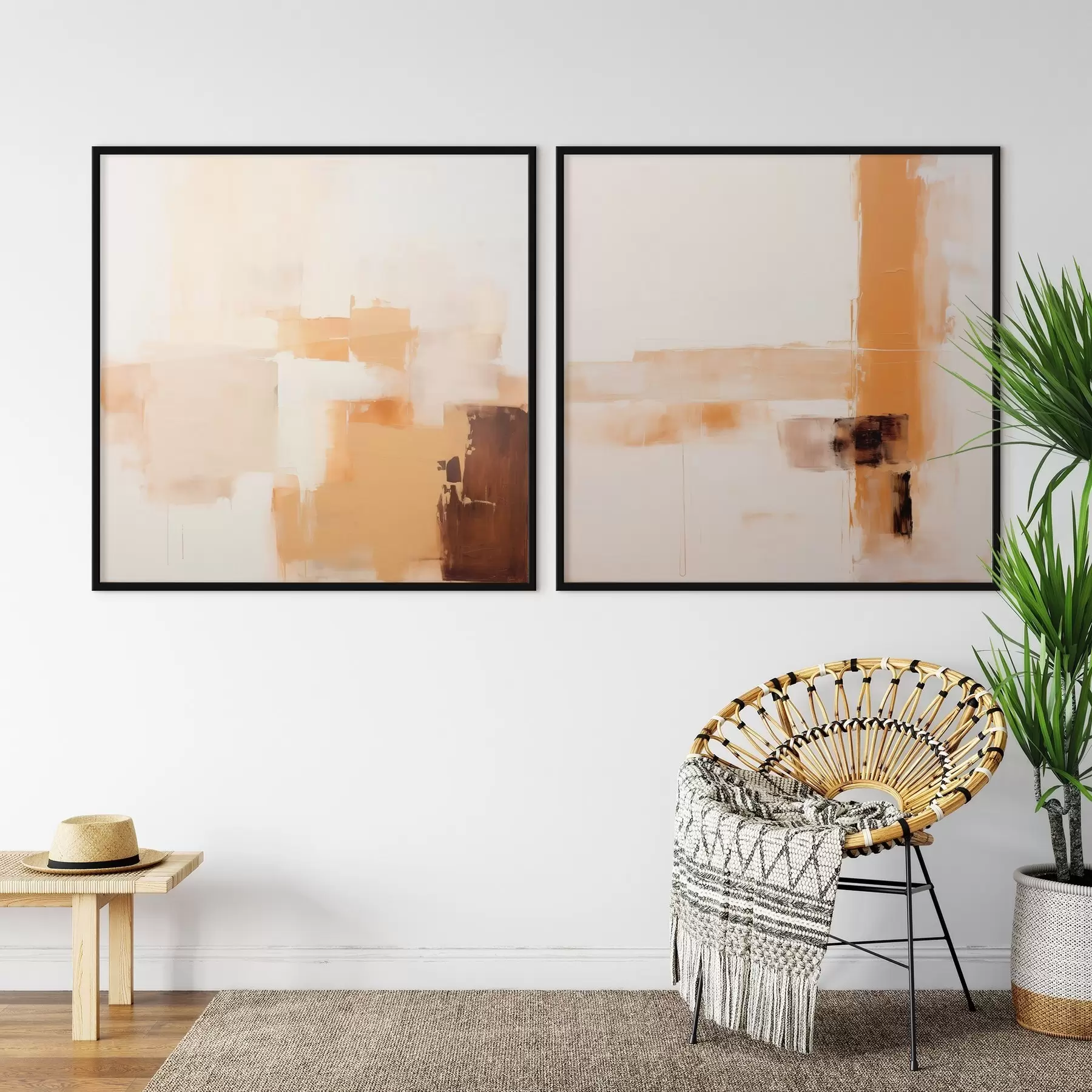 Papier peint photo Composition abstraite en deux parties, dans les tons beige et marron d00891
