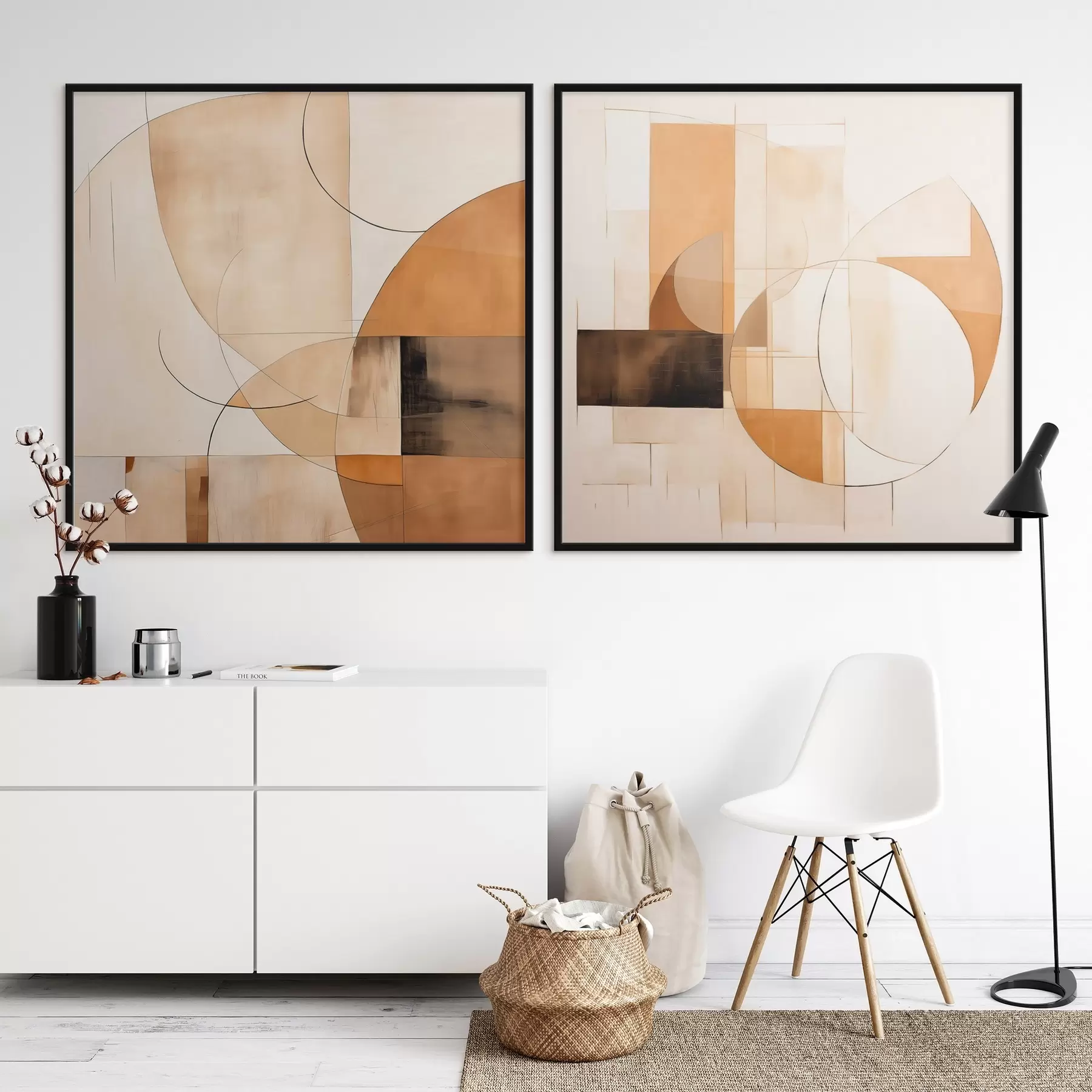 Fotobehang Moderne abstractie met cirkels en lijnen in koffiekleuren met melk d00898