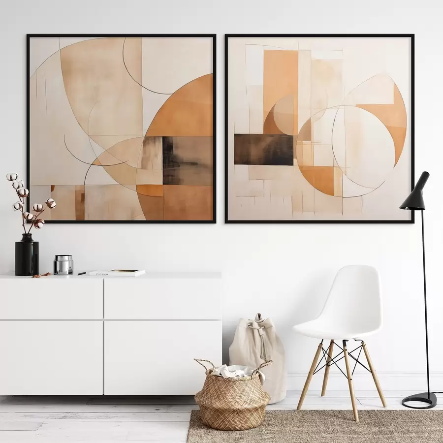 Papier peint photo Abstraction moderne avec des cercles et des lignes dans des tons café au lait d00898