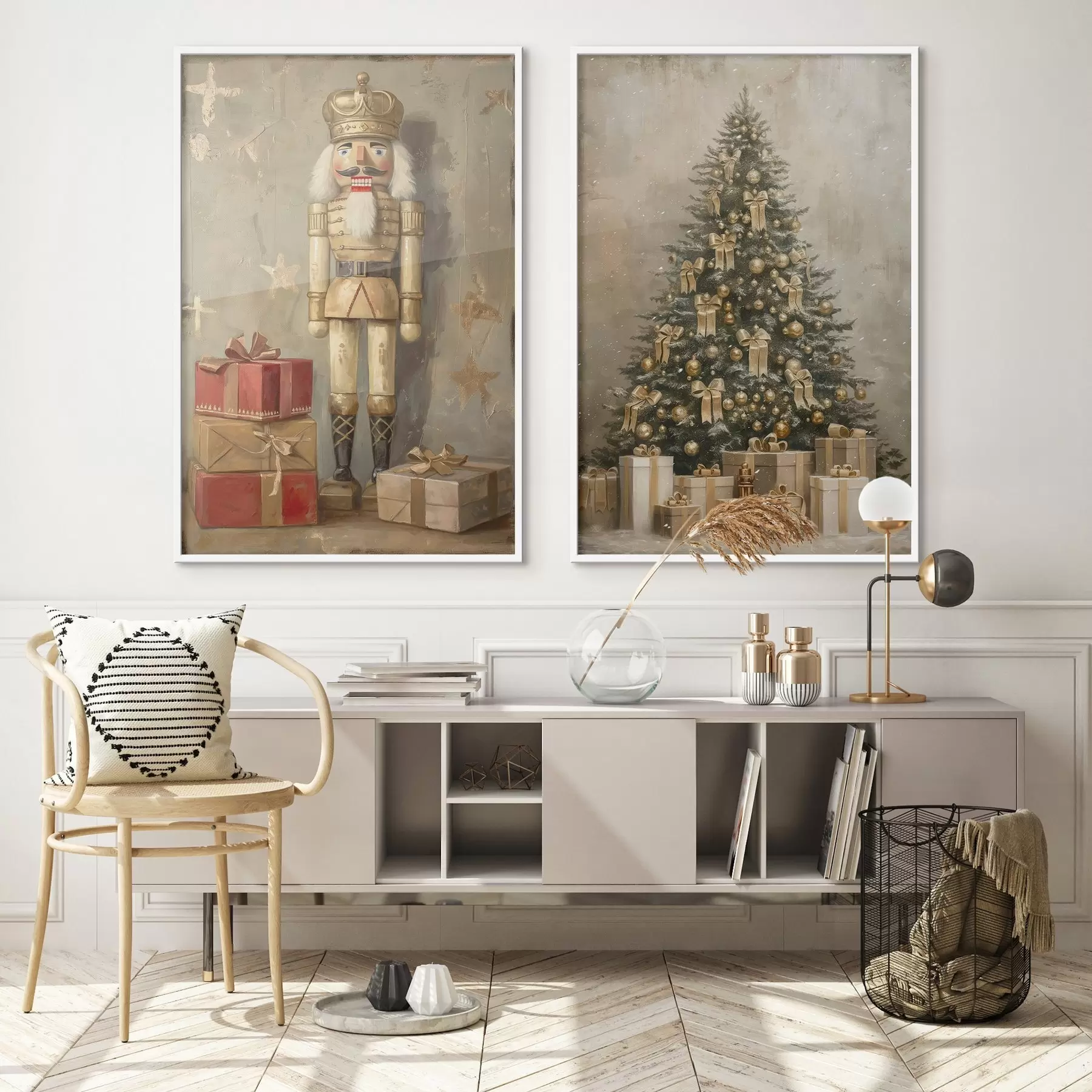 Fotobehang De Notenkraker en kerstboom met cadeautjes d00957