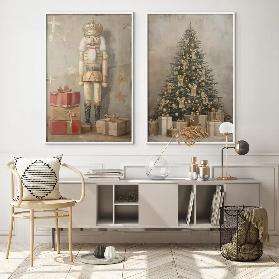 Papier peint photo Casse-Noisette et sapin de Noël avec des cadeaux d00957