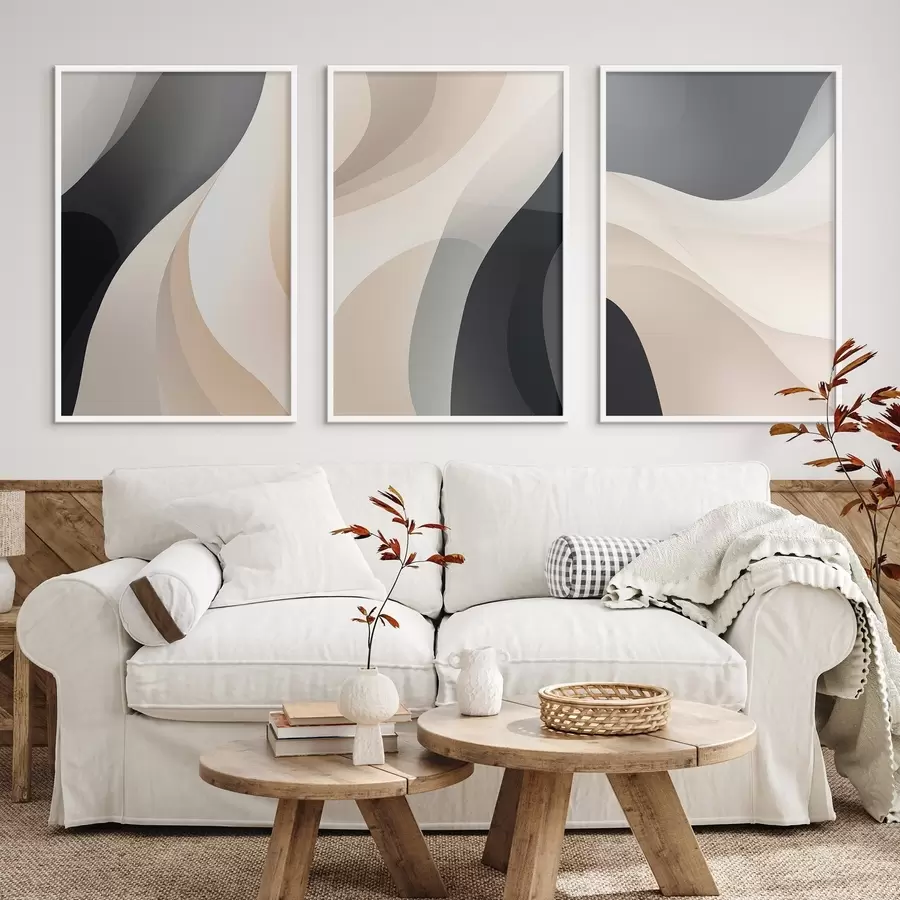 Papier peint photo Courbes fluides minimalistes dans les tons crème, taupe et noir d00962