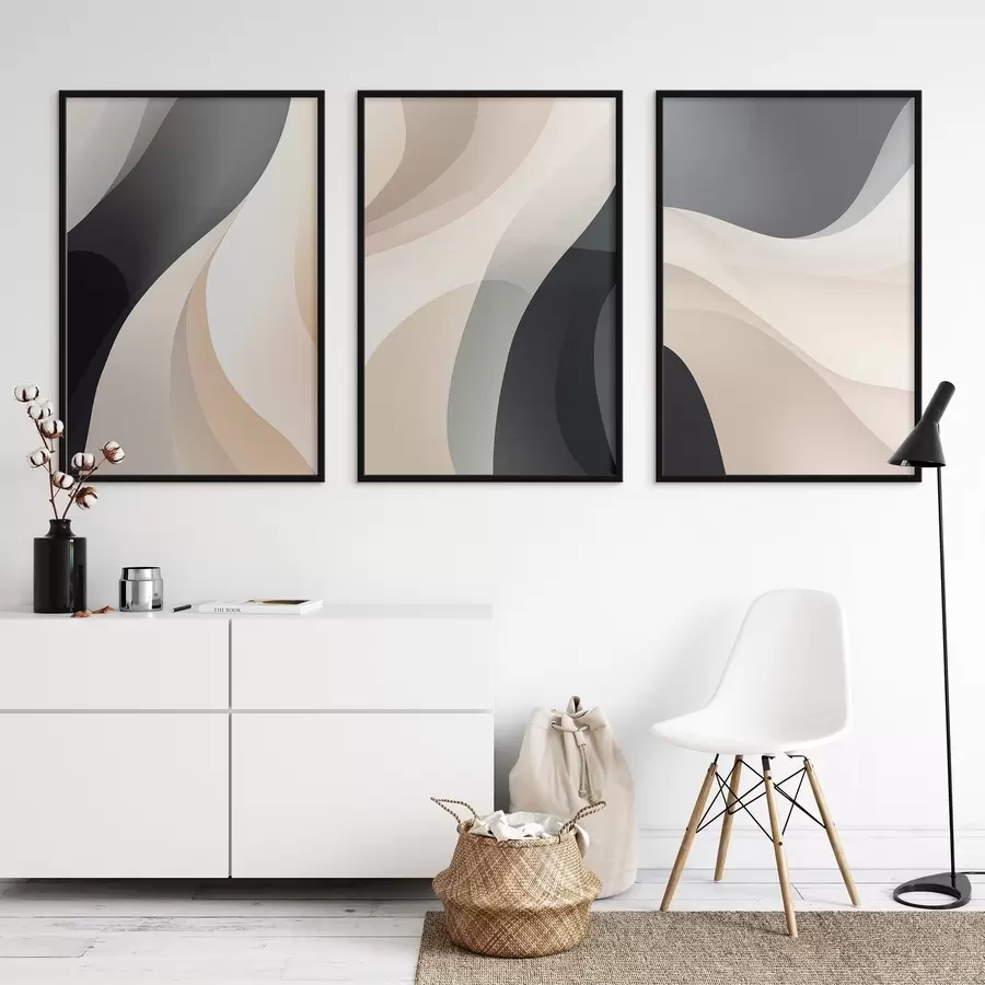 Fotobehang Minimale vloeiende rondingen in crème, taupe en zwart d00962