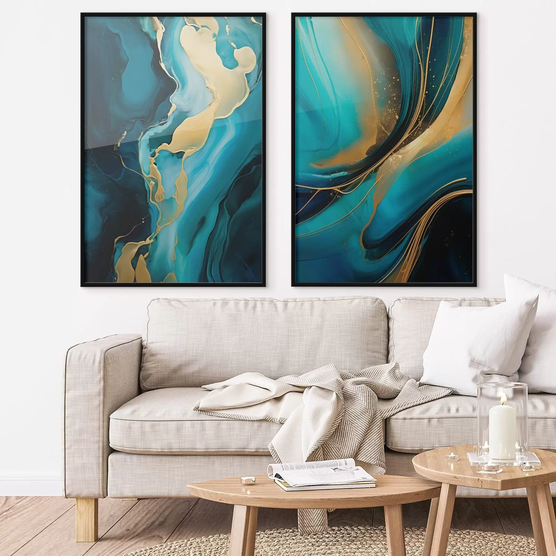 Fotobehang Teal vloeibaar abstract met warme metallic stromen d00965