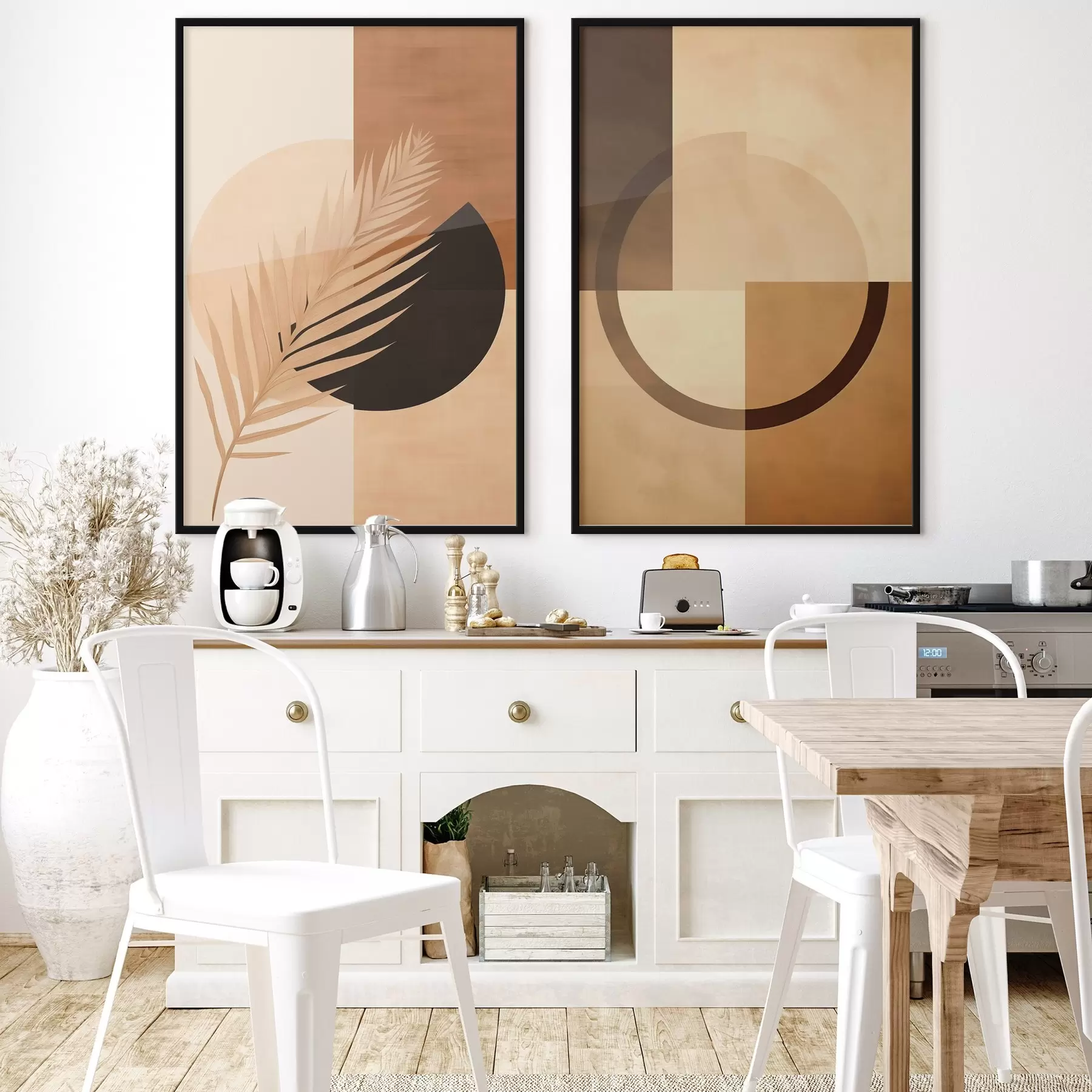 Fotobehang Terracotta en beige geometrische vorm met palmbladmotief d00968