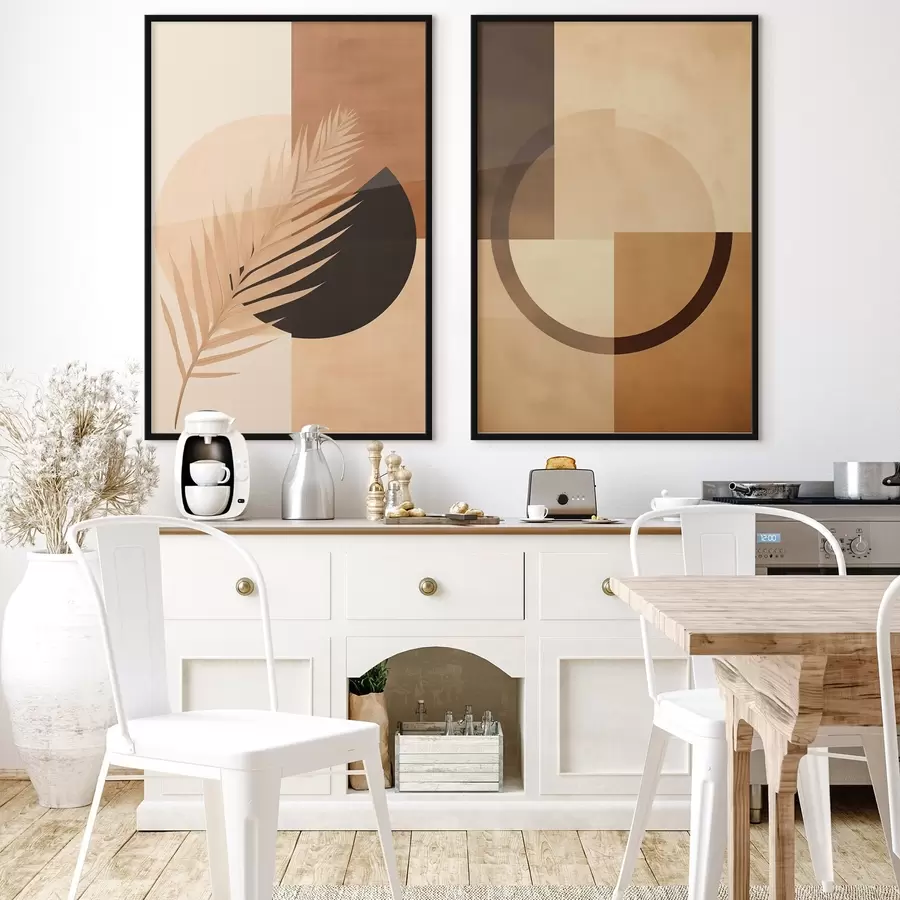 Papier peint photo Géométrie en terre cuite et beige avec motif de feuilles de palmier d00968