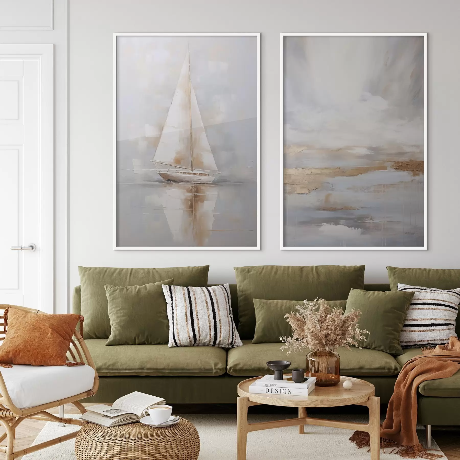 Papier peint photo Voilier et composition abstraite imitant la peinture d00999