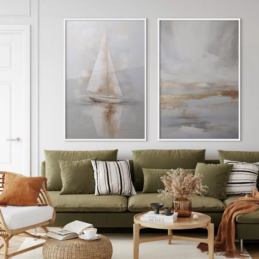 Papier peint photo Voilier et composition abstraite imitant la peinture d00999