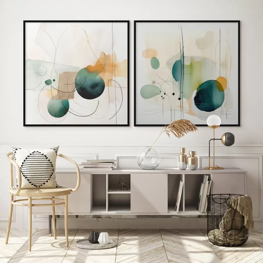 Papier peint photo Composition abstraite en deux parties avec des taches de couleur douce d00985