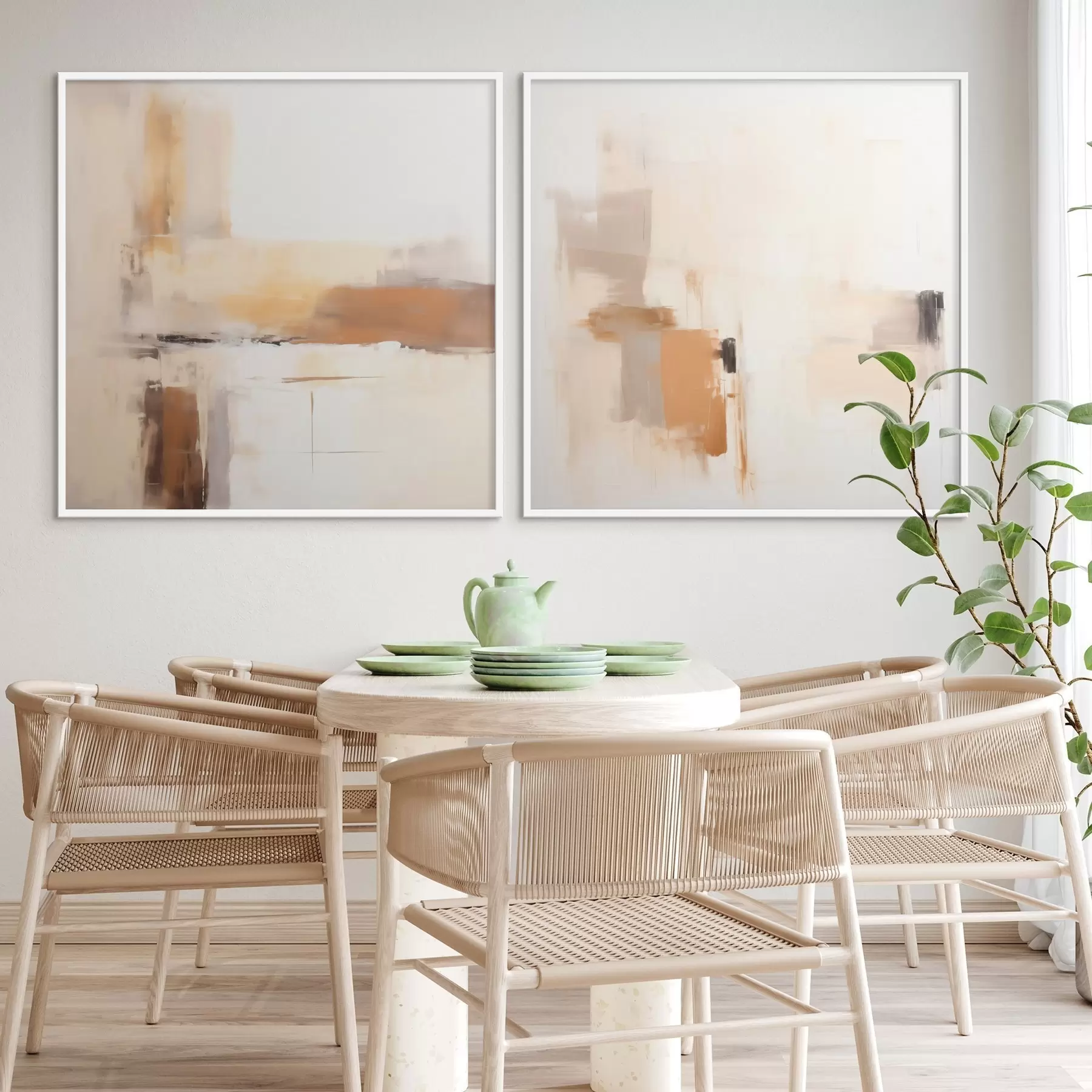 Papier peint photo Abstraction stylisée aux tons chauds, en format diptyque d00988