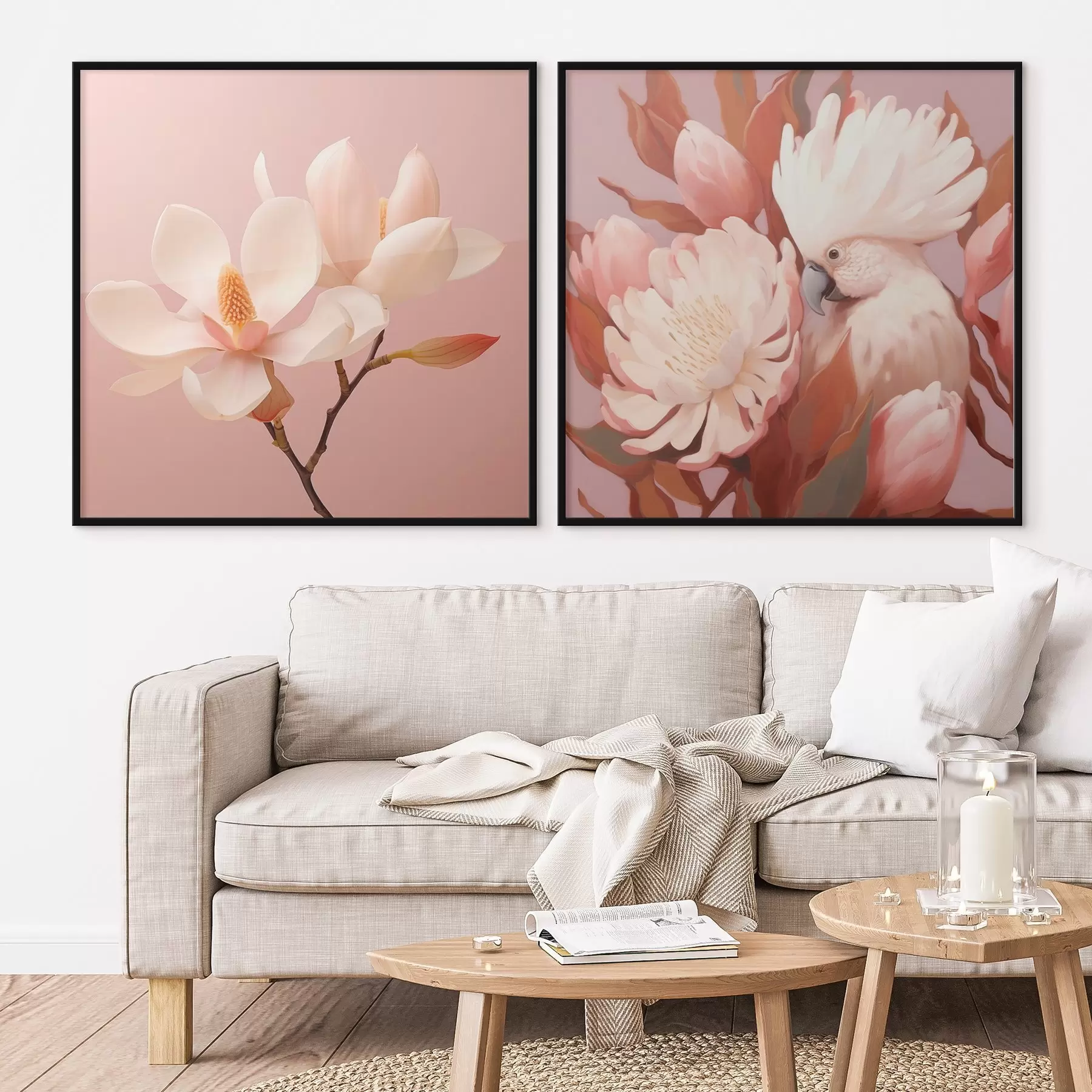 Fotobehang Bloemstuk met een vogel in een artistieke illustratiestijl d00994