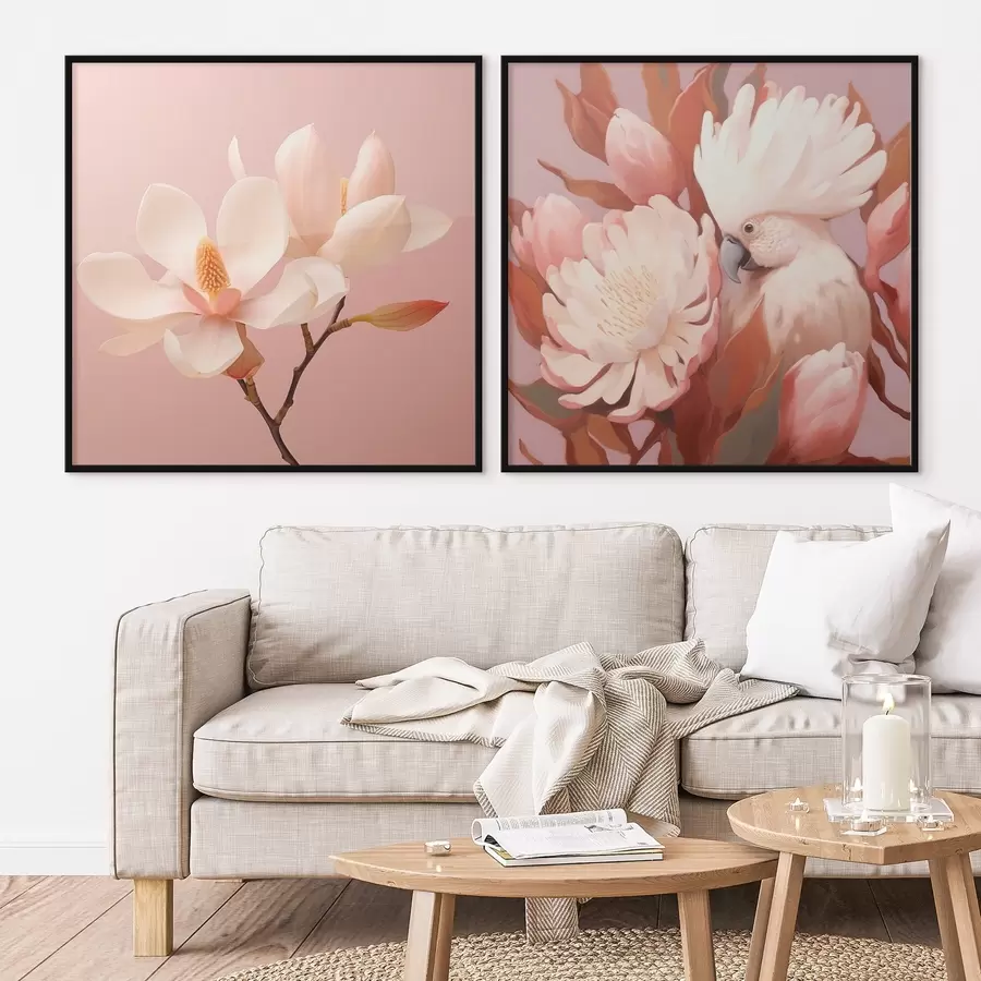 Papier peint photo Composition florale avec un oiseau dans un style artistique illustré d00994