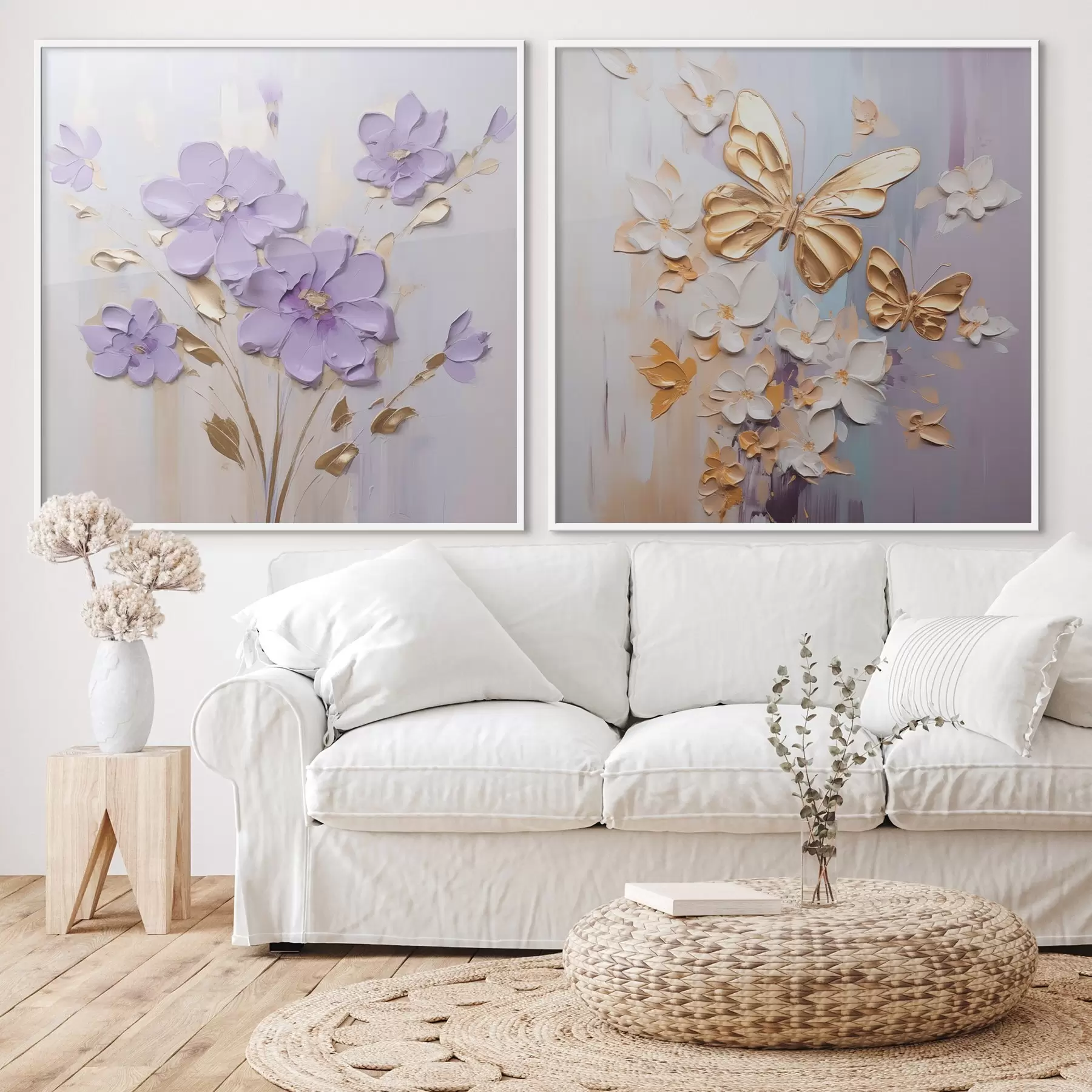 Fotobehang Schilderij met imitatie van vlinders en bloemen d01046