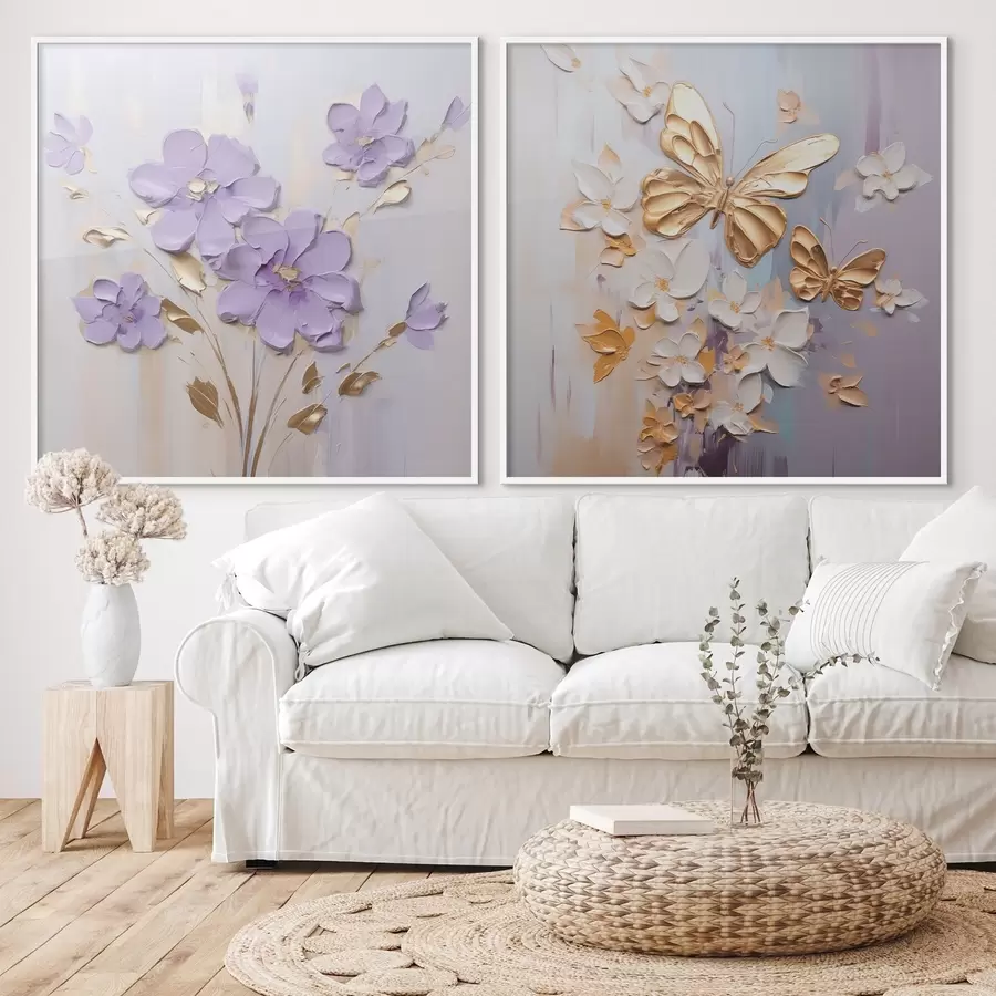 Papier peint photo Peinture imitation papillons et fleurs d01046