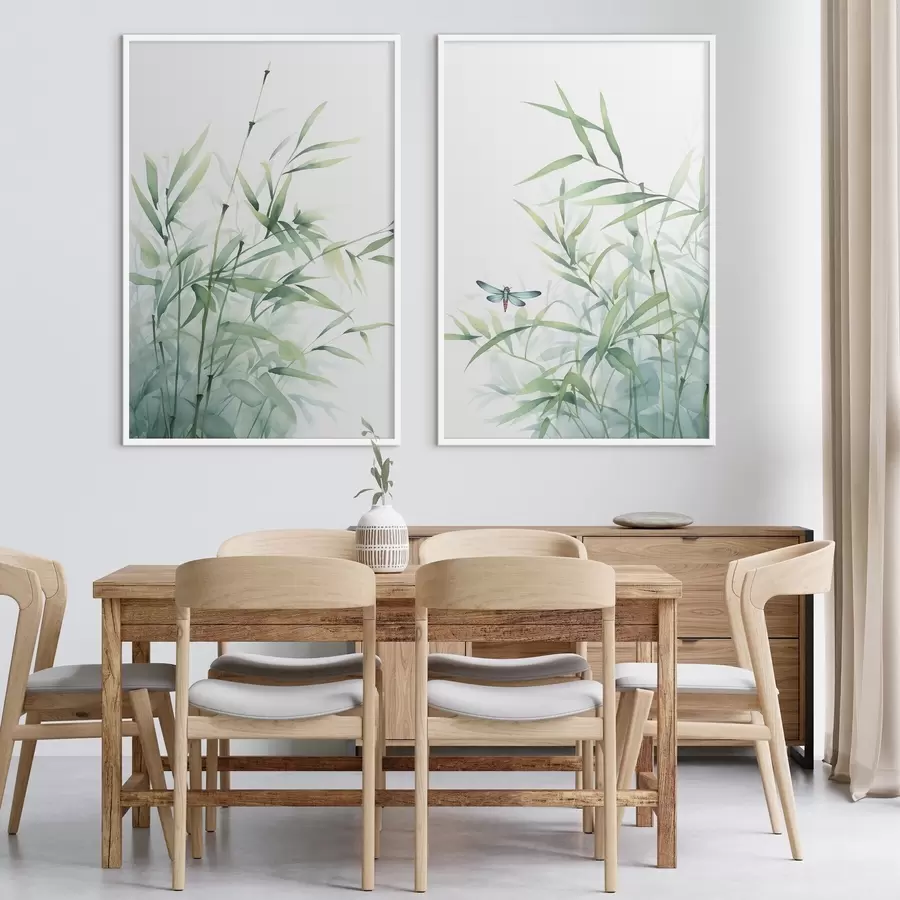 Papier peint photo Plantes de bambou, imitation aquarelle d01062