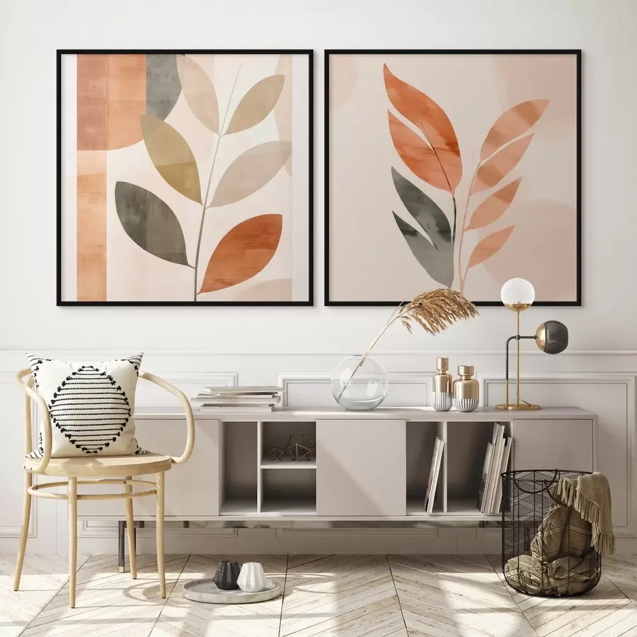 Papier peint photo Représentation stylisée d'une plante dans une palette de couleurs apaisantes d00984