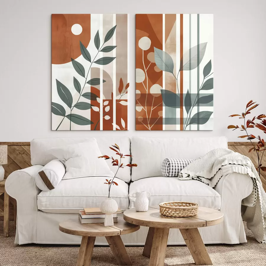  Peintures Abstraction avec des branches de feuilles m01074