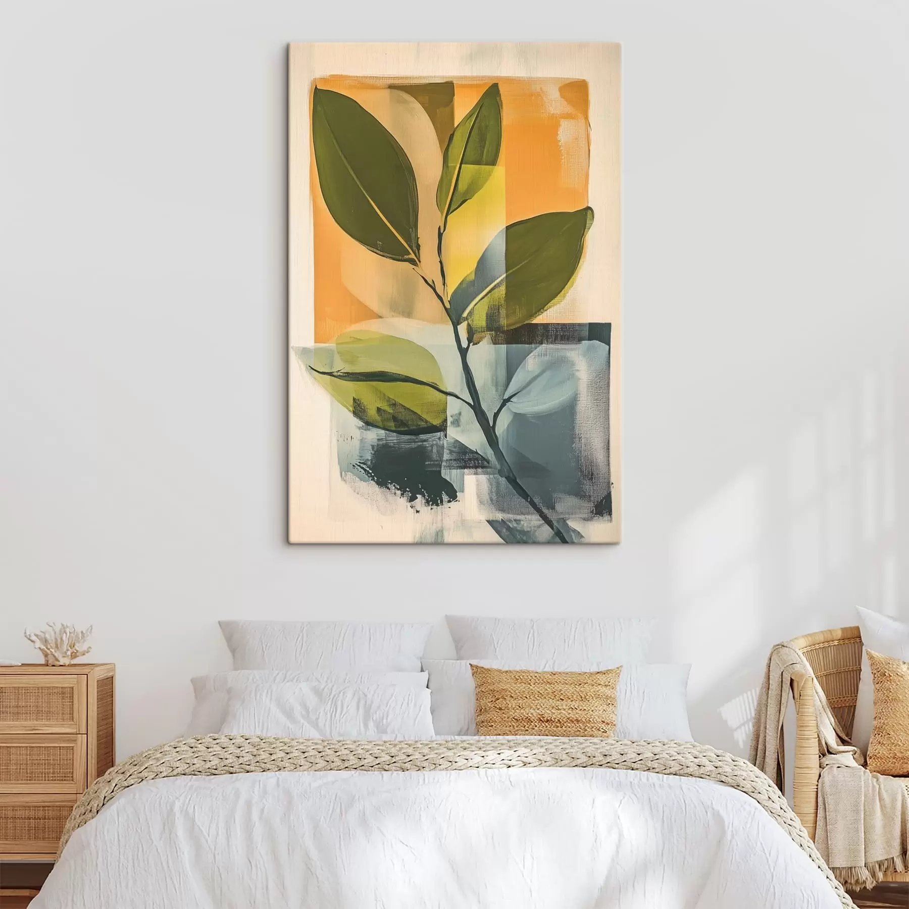  Peintures Une branche de feuilles sur un fond abstrait s47250