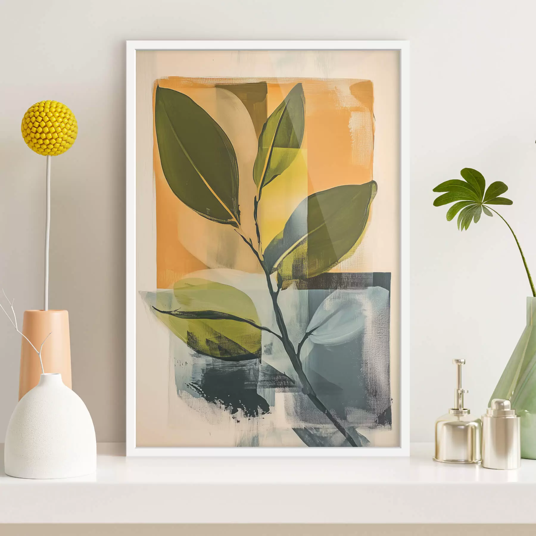 Papier peint photo Une branche de feuilles sur un fond abstrait f47250