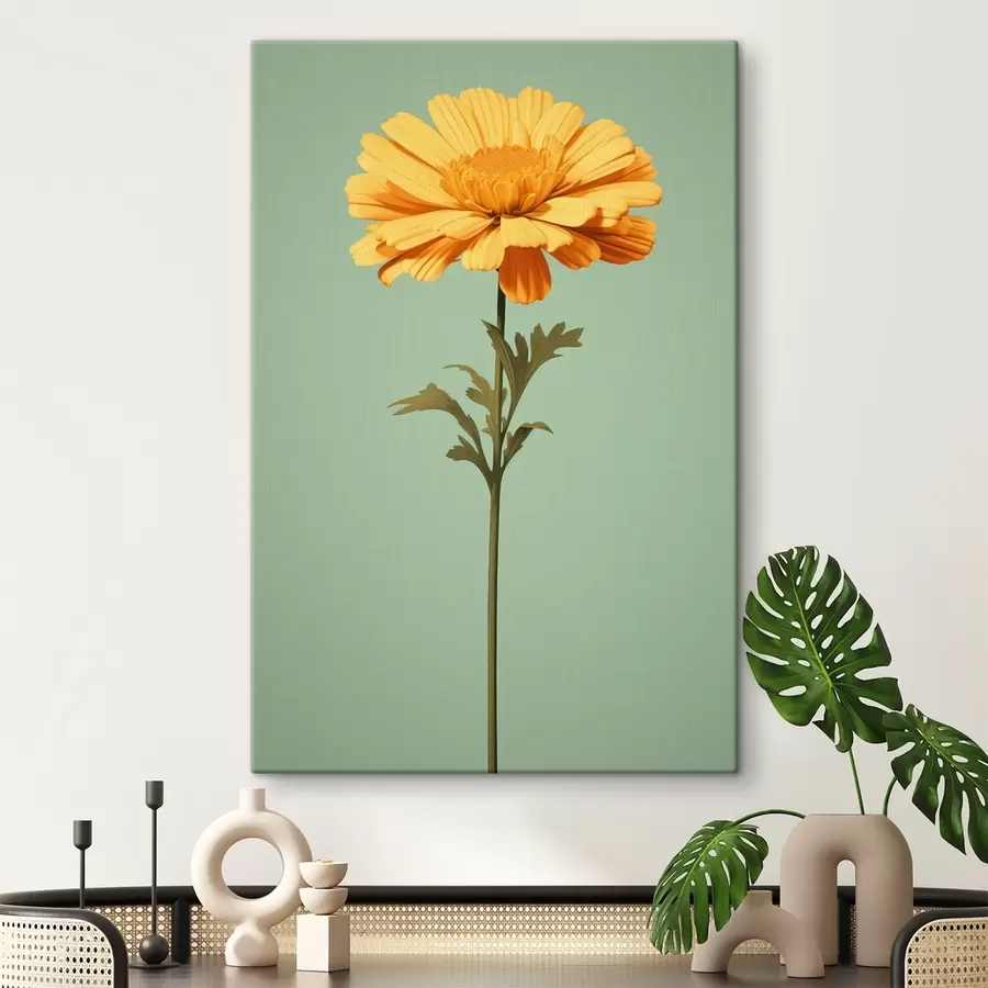 Peintures Calendula jaune sur fond menthe dans un style minimaliste s46926