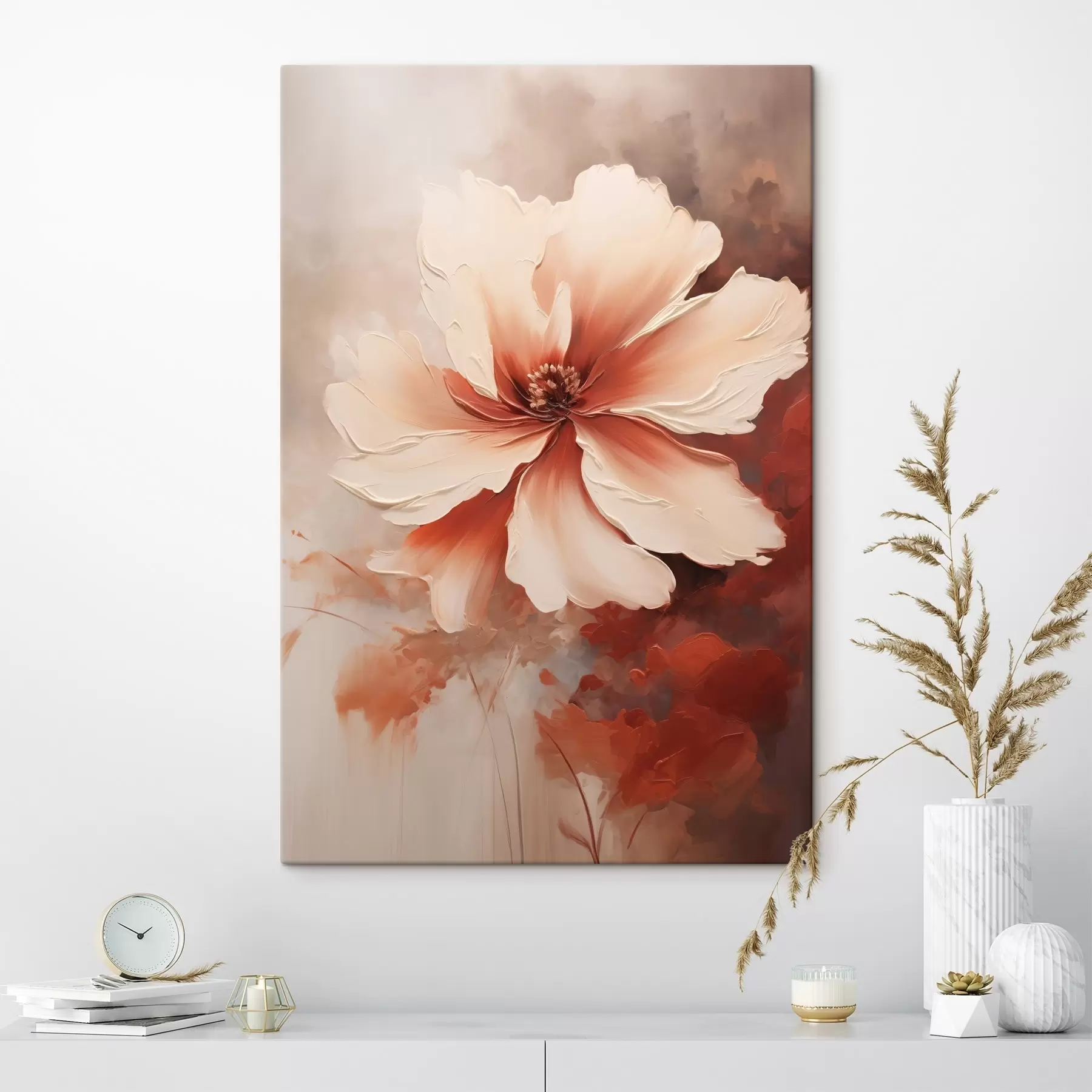  Peintures Gros plan d'une fleur de corail blanc sur un fond flou dans un style peinture à l'huile s46939