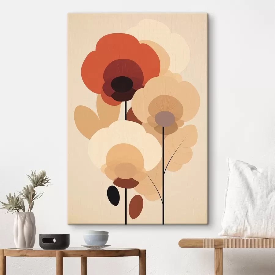  Peintures Fleurs abstraites dans une palette beige chaud, dans un style minimaliste s46942